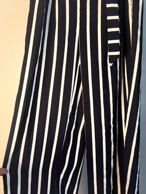 Philosophy Navy and White Vertical Stripe Wide-Leg Pants